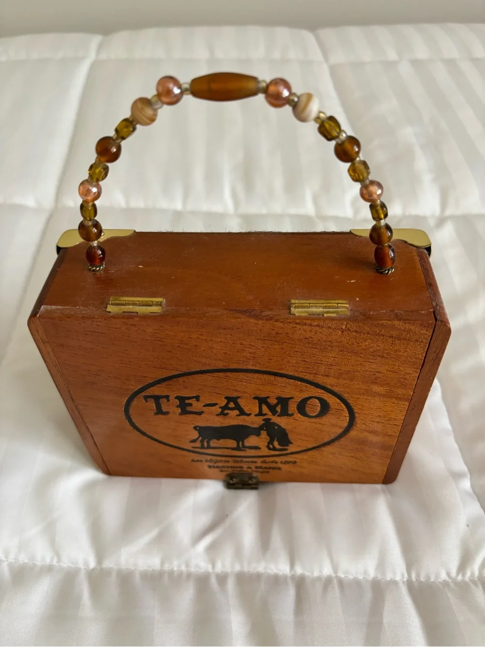 Cigar Box Purse Beaded Handle Te-Amo Cigar box Handbag Leopard print